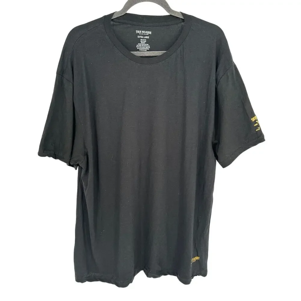 True Religion Men XL Black Gold Foil Buddha Logo Graphic T-Shirt Streetwear